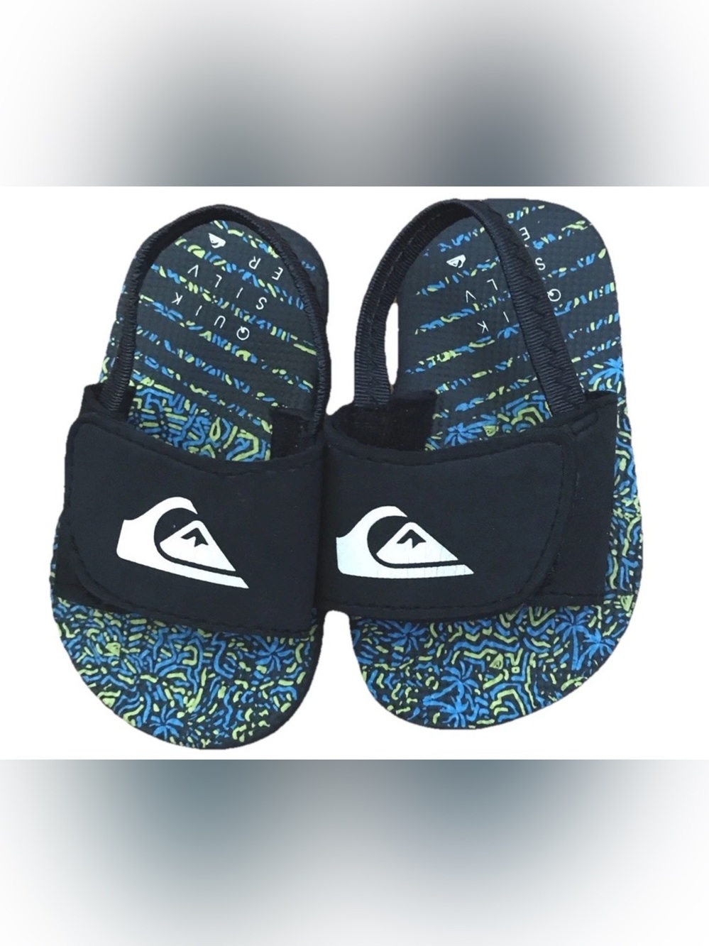 Quiksilver Black Blue Green White Adjustable Width Strap Backstrap Beach Slides